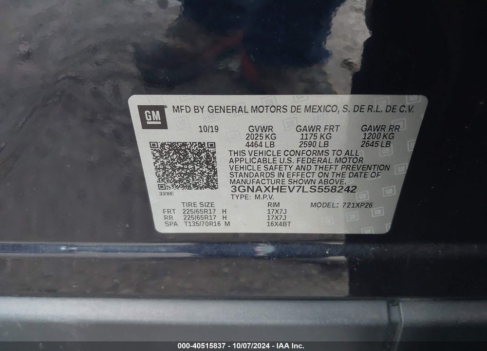 2020 CHEVROLET EQUINOX FWD LS VIN: 3GNAXHEV7LS558242