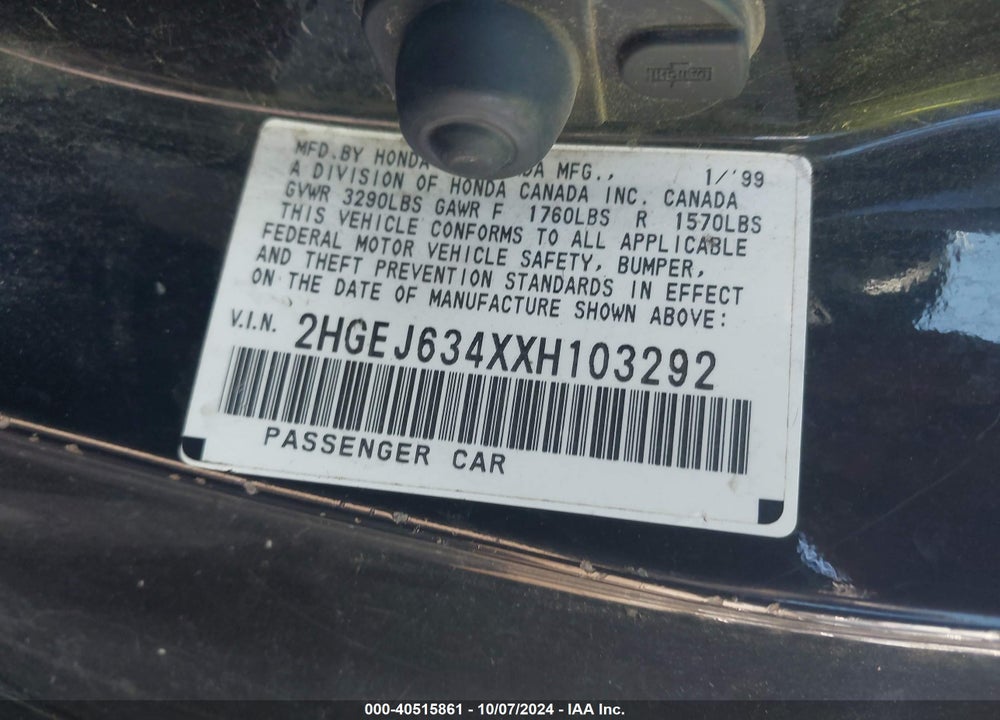 1999 HONDA CIVIC DX VIN: 2HGEJ634XXH103292