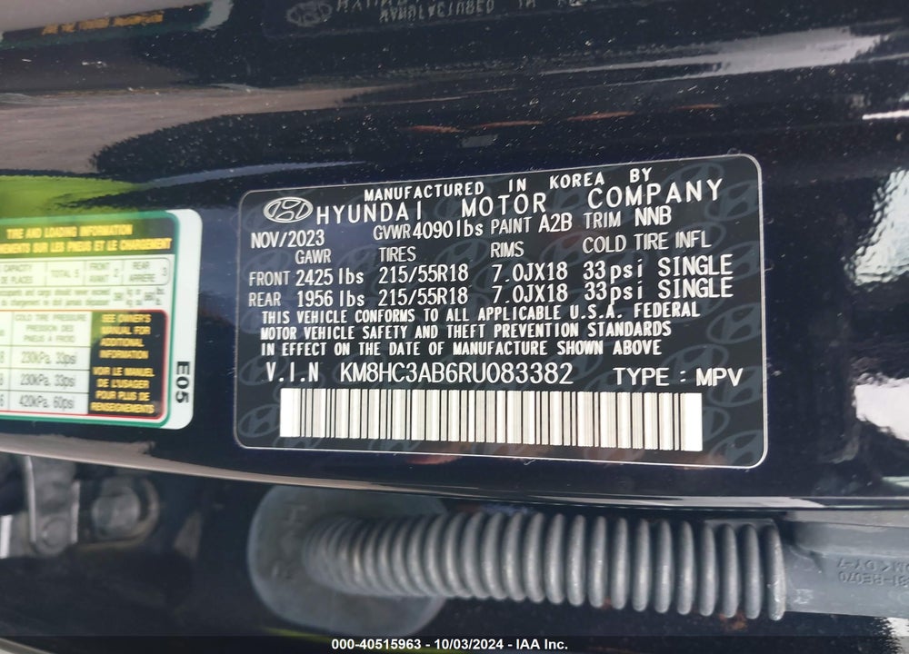 2024 HYUNDAI KONA SEL VIN: KM8HC3AB6RU083382