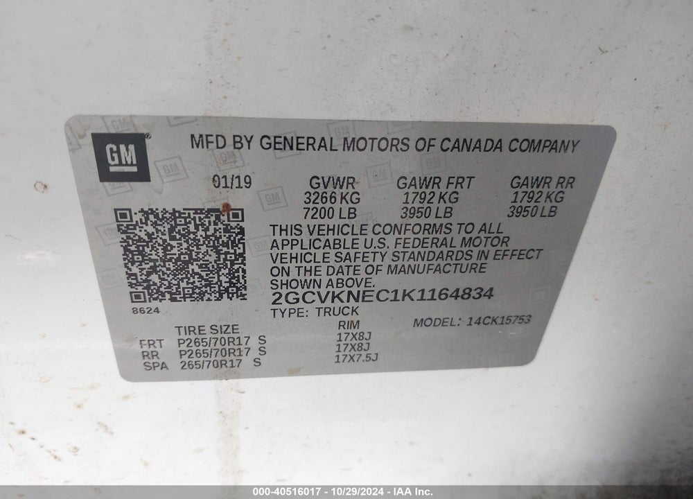 2019 CHEVROLET SILVERADO 1500 LD WT VIN: 2GCVKNEC1K1164834