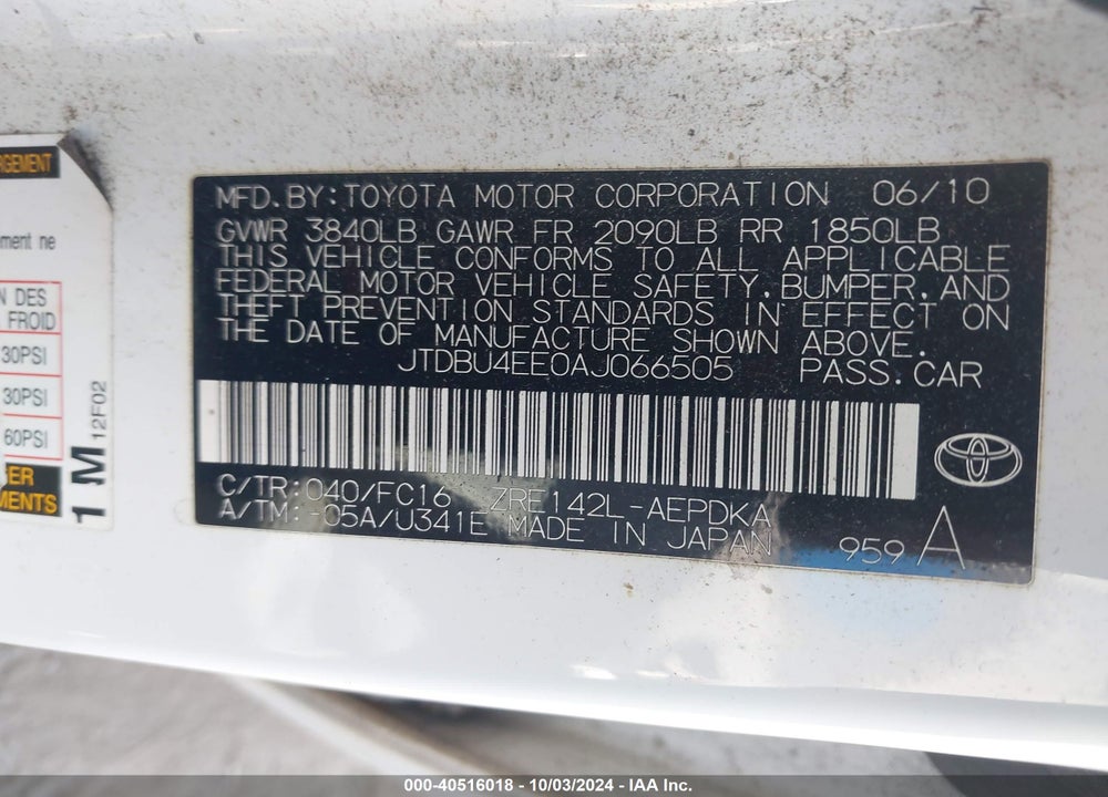 2010 TOYOTA COROLLA LE VIN: JTDBU4EE0AJ066505