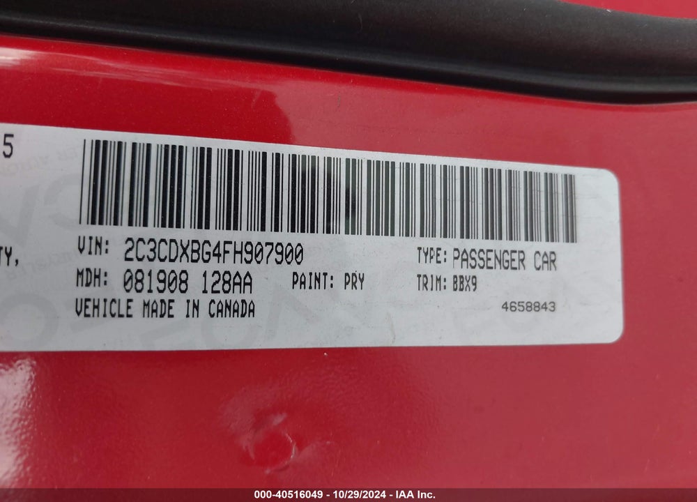 2015 DODGE CHARGER SE VIN: 2C3CDXBG4FH907900