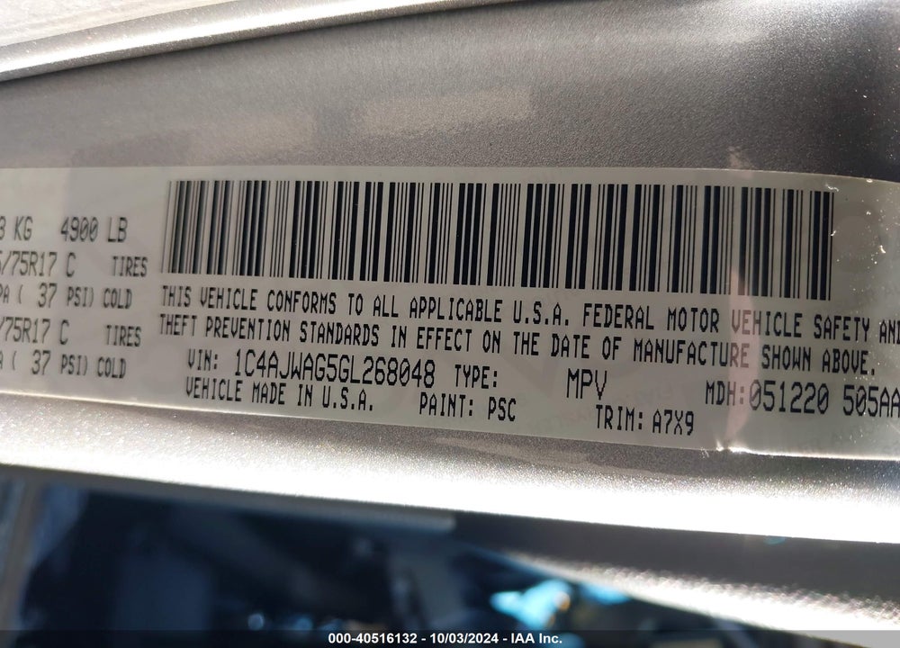2016 JEEP WRANGLER WILLYS WHEELER VIN: 1C4AJWAG5GL268048