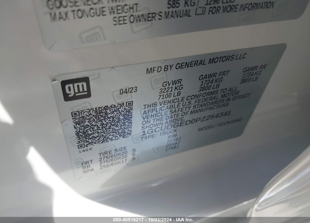 2023 CHEVROLET SILVERADO 1500 4WD SHORT BED LTZ VIN: 1GCUDGED0PZ254341