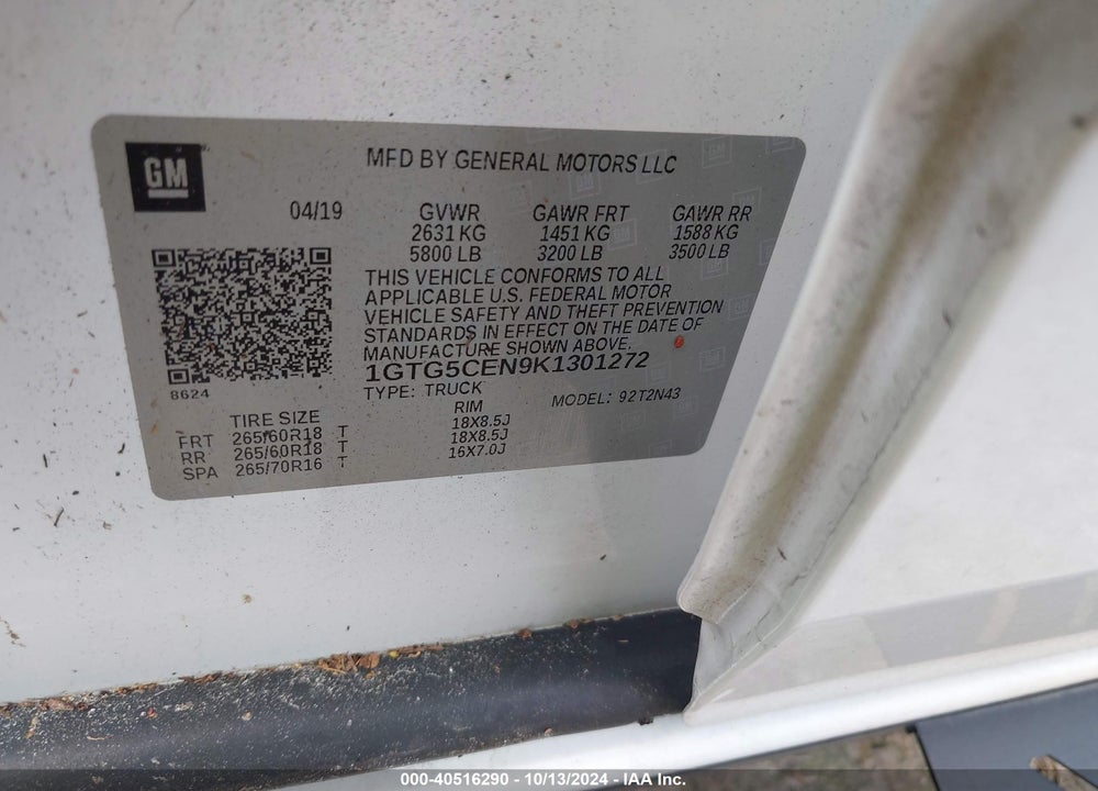 2019 GMC CANYON SLE VIN: 1GTG5CEN9K1301272