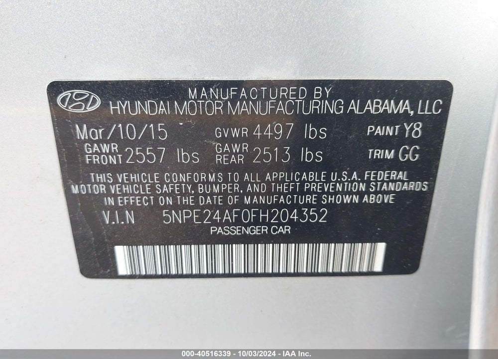 2015 HYUNDAI SONATA SE VIN: 5NPE24AF0FH204352