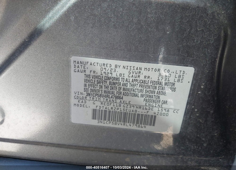 2024 NISSAN KICKS S XTRONIC CVT VIN: 3N1CP5BV4RL479864