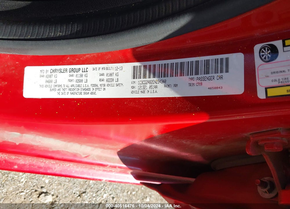 2014 DODGE AVENGER SE VIN: 1C3CDZAB2EN234340
