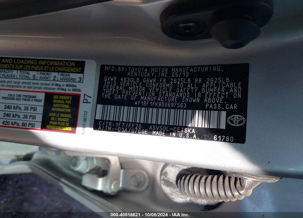 2013 TOYOTA CAMRY SE VIN: 4T1BF1FK8DU697563