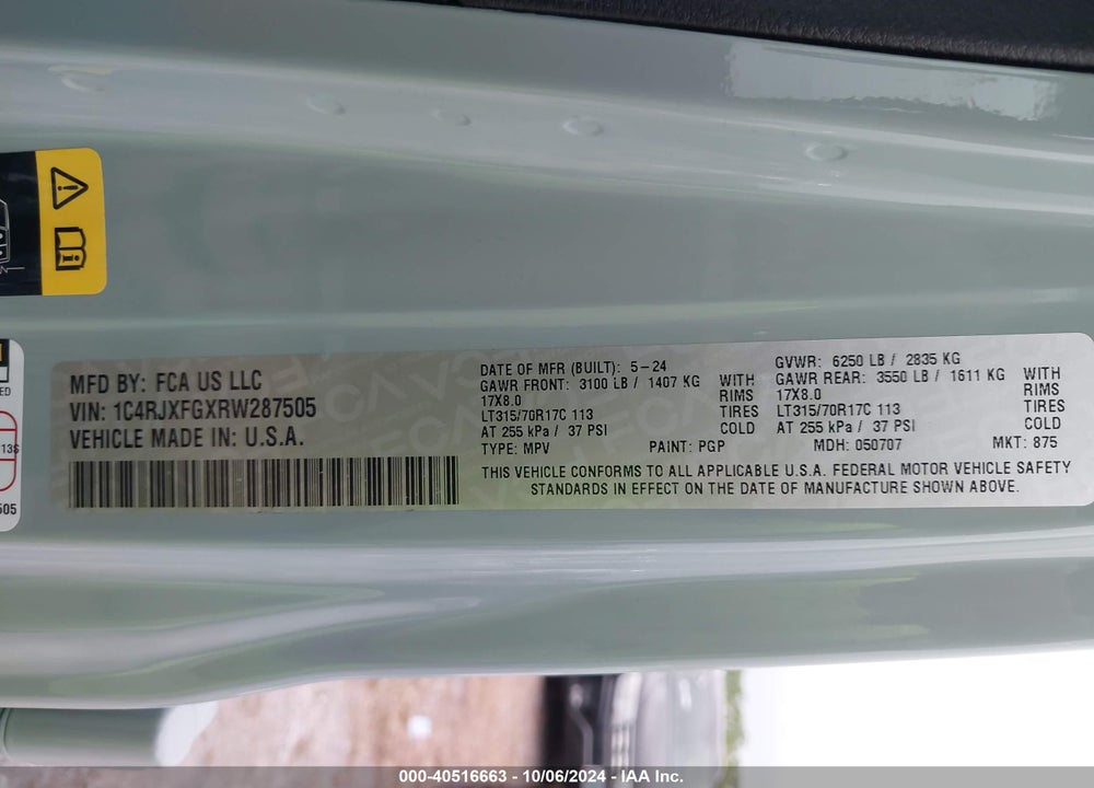 2024 JEEP WRANGLER 4-DOOR RUBICON 4X4 VIN: 1C4RJXFGXRW287505
