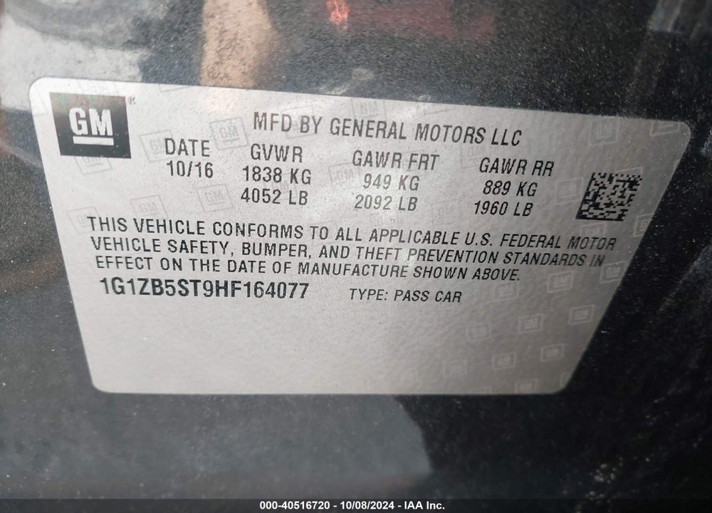 2017 CHEVROLET MALIBU LS VIN: 1G1ZB5ST9HF164077