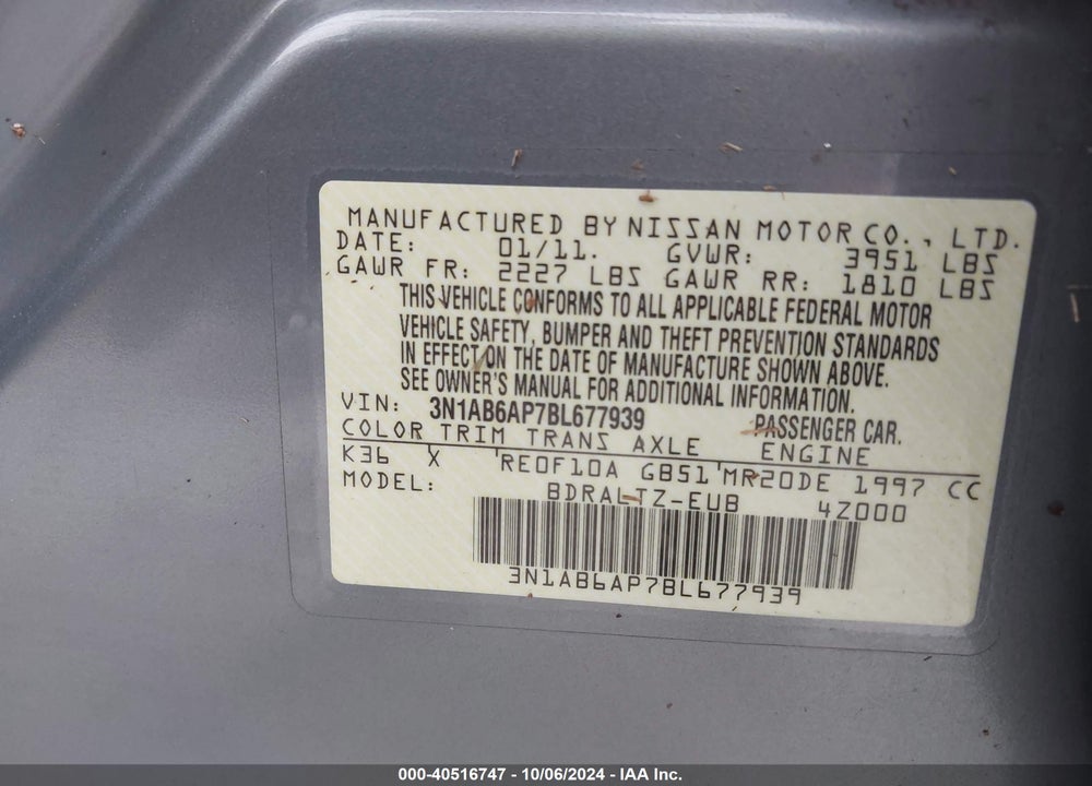 2011 NISSAN SENTRA 2.0S VIN: 3N1AB6AP7BL677939