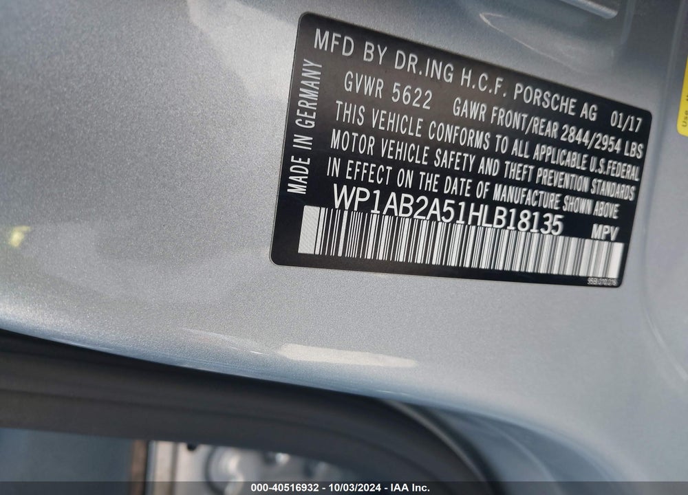 2017 PORSCHE MACAN S VIN: WP1AB2A51HLB18135