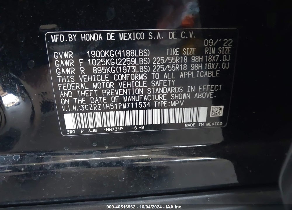 2023 HONDA HR-V 2WD SPORT VIN: 3CZRZ1H51PM711534