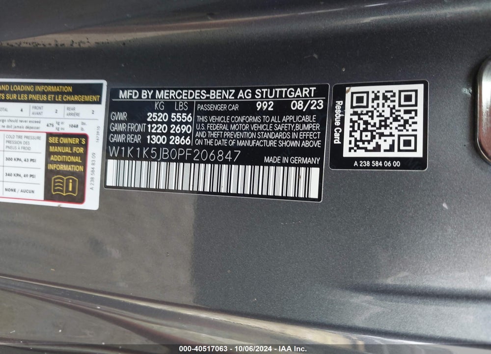 2023 MERCEDES-BENZ E 450 VIN: W1K1K5JB0PF206847