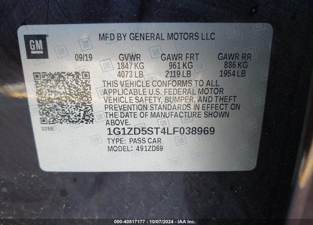 2020 CHEVROLET MALIBU FWD LT VIN: 1G1ZD5ST4LF038969