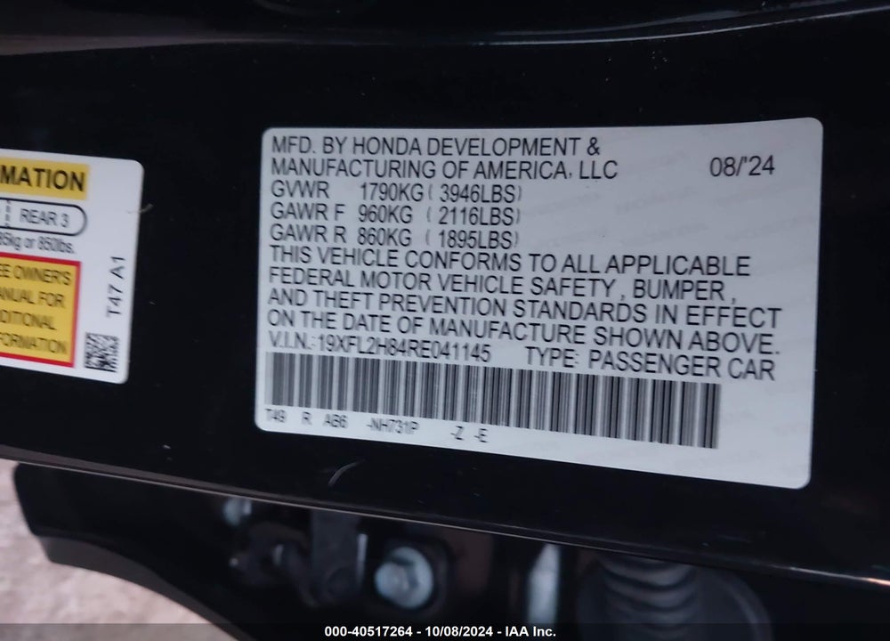 2024 HONDA CIVIC SPORT VIN: 19XFL2H84RE041145