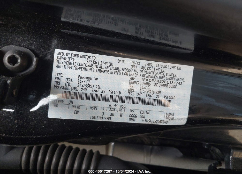 2014 FORD FOCUS SE VIN: 1FADP3K22EL181742