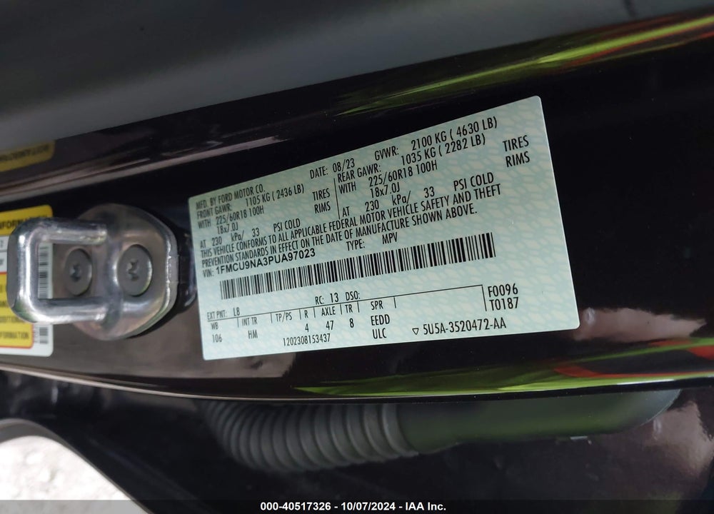 2023 FORD ESCAPE ST-LINE SELECT VIN: 1FMCU9NA3PUA97023