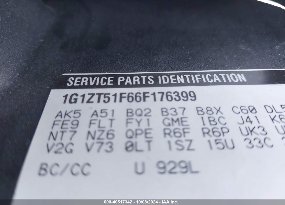 2006 CHEVROLET MALIBU VIN: 1G1ZT51F66F176399