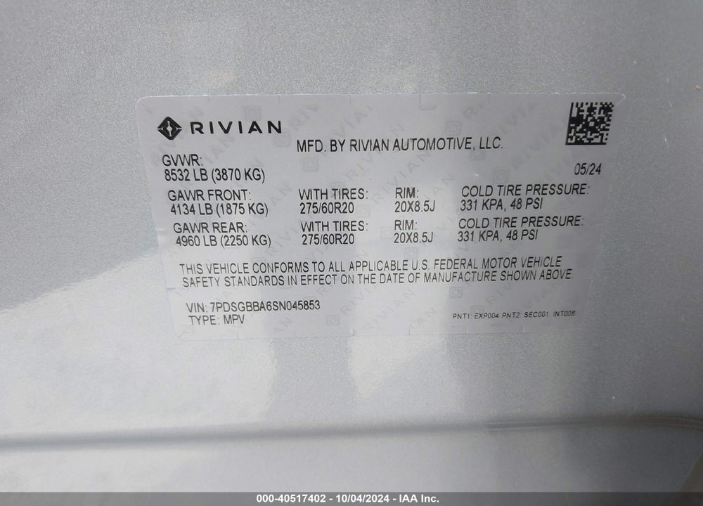 2025 RIVIAN R1S ADVENTURE VIN: 7PDSGBBA6SN045853