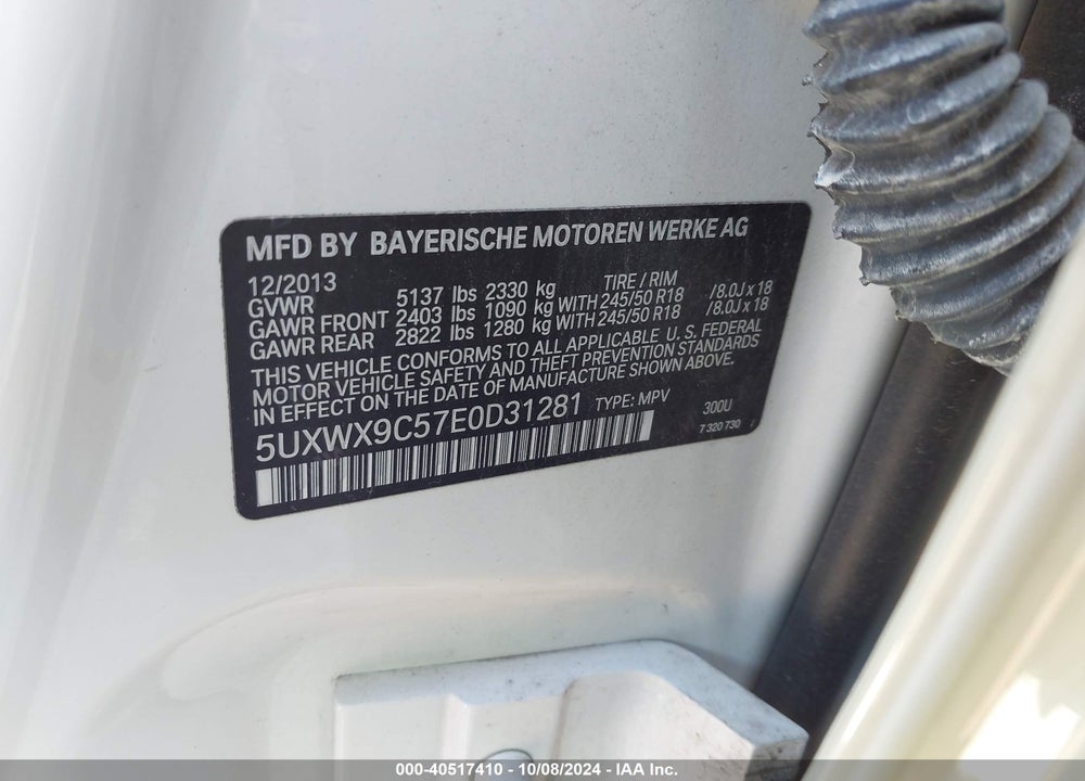 2014 BMW X3 XDRIVE28I VIN: 5UXWX9C57E0D31281