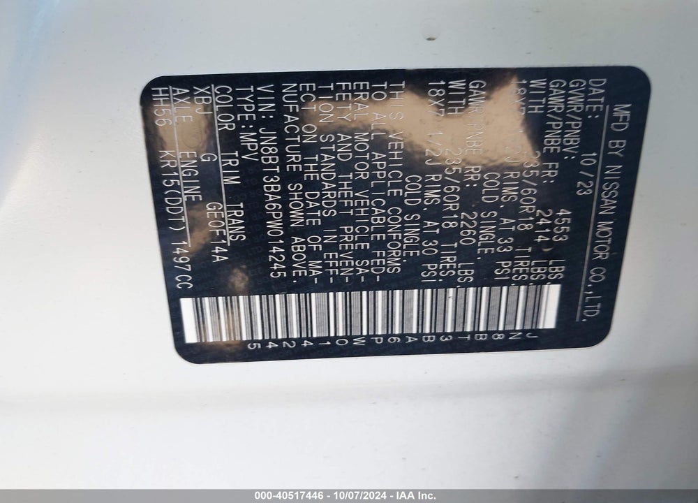 2023 NISSAN ROGUE SV FWD VIN: JN8BT3BA6PW014245