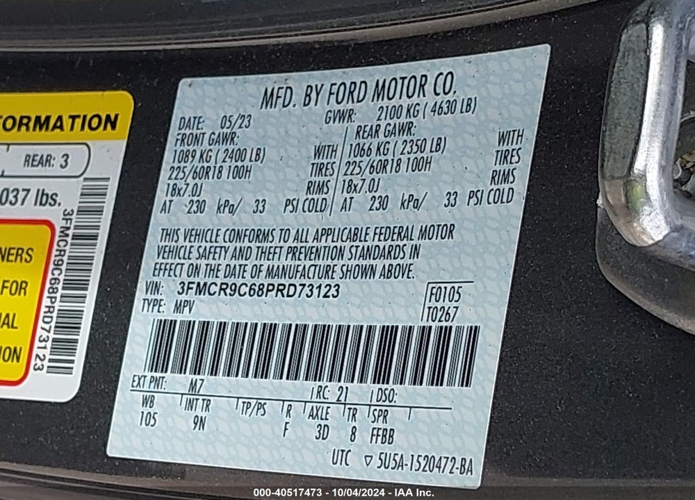 2023 FORD BRONCO SPORT OUTER BANKS VIN: 3FMCR9C68PRD73123