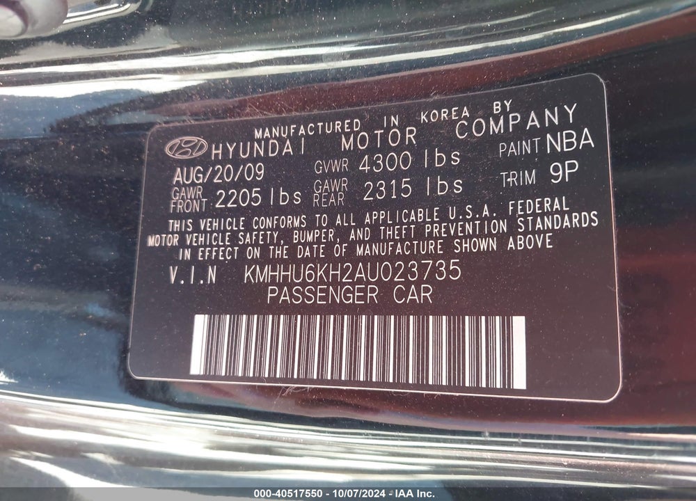 2010 HYUNDAI GENESIS 3.8 TRACK VIN: KMHHU6KH2AU023735