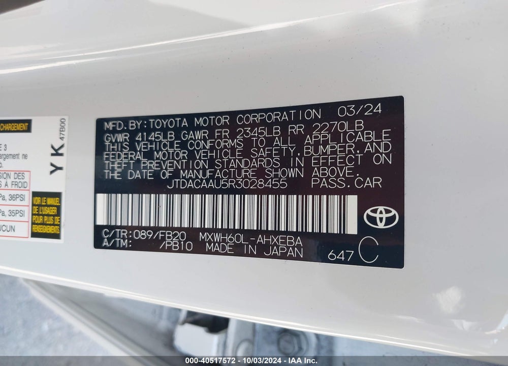 2024 TOYOTA PRIUS LE VIN: JTDACAAU5R3028455