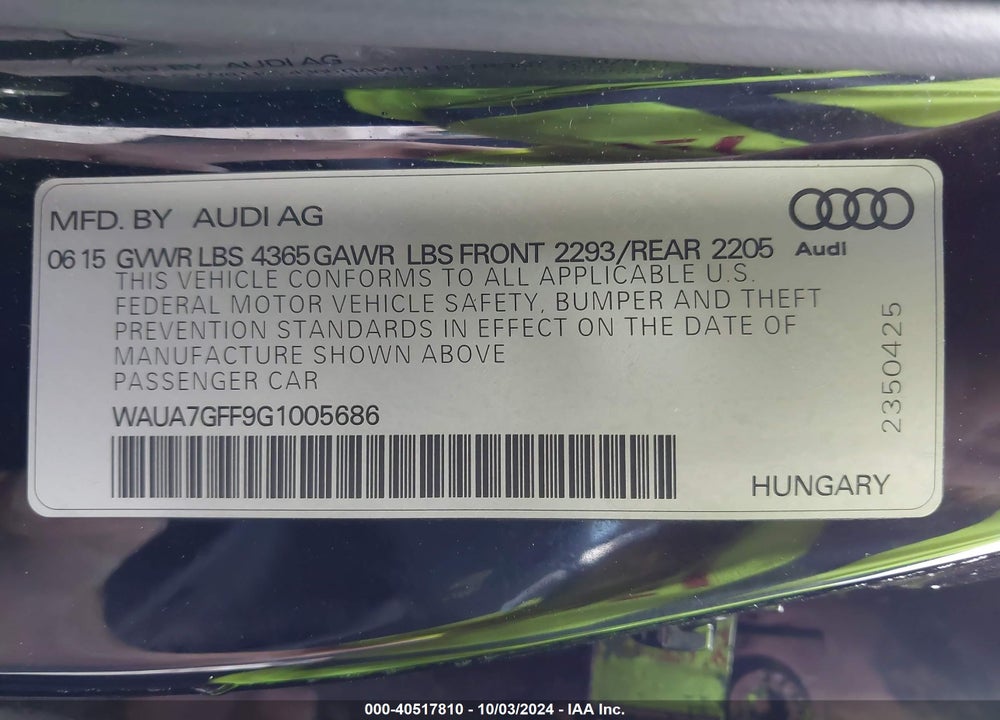 2016 AUDI A3 1.8T PREMIUM VIN: WAUA7GFF9G1005686