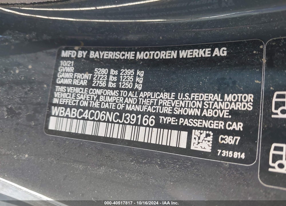 2022 BMW M850I XDRIVE VIN: WBABC4C06NCJ39166