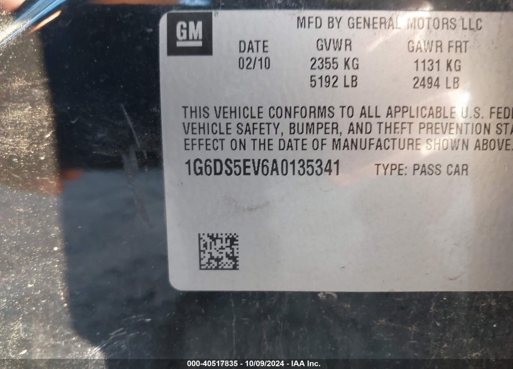 2010 CADILLAC CTS PREMIUM VIN: 1G6DS5EV6A0135341