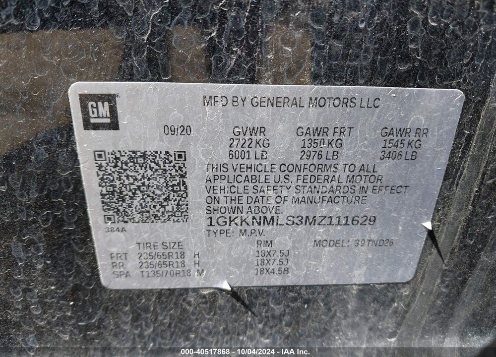 2021 GMC ACADIA FWD SLT VIN: 1GKKNMLS3MZ111629