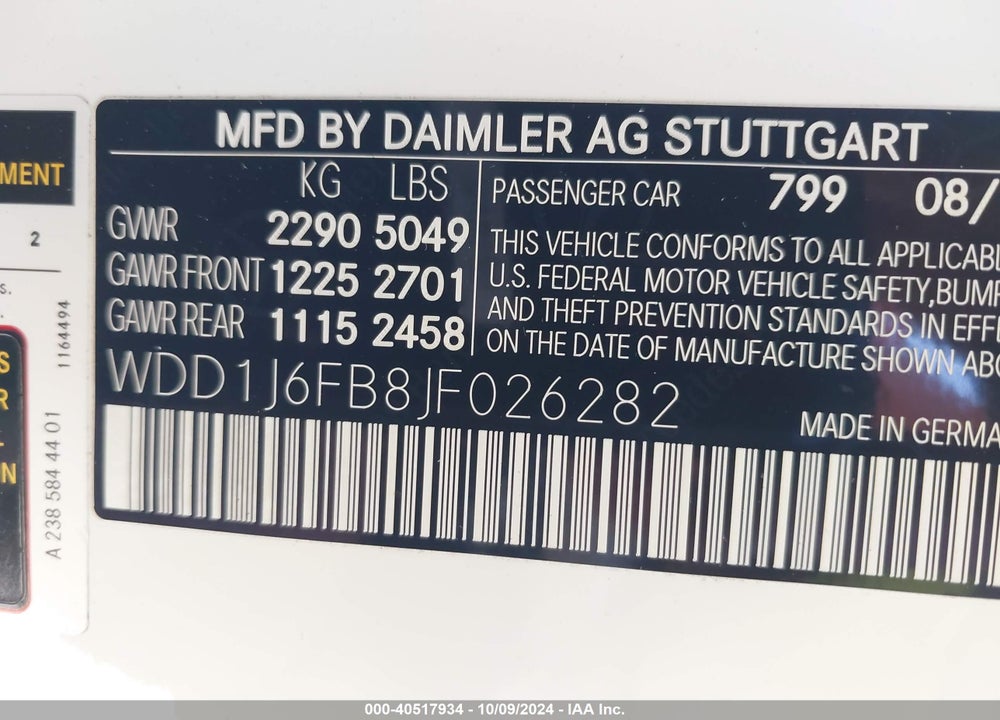 2018 MERCEDES-BENZ E 400 VIN: WDD1J6FB8JF026282
