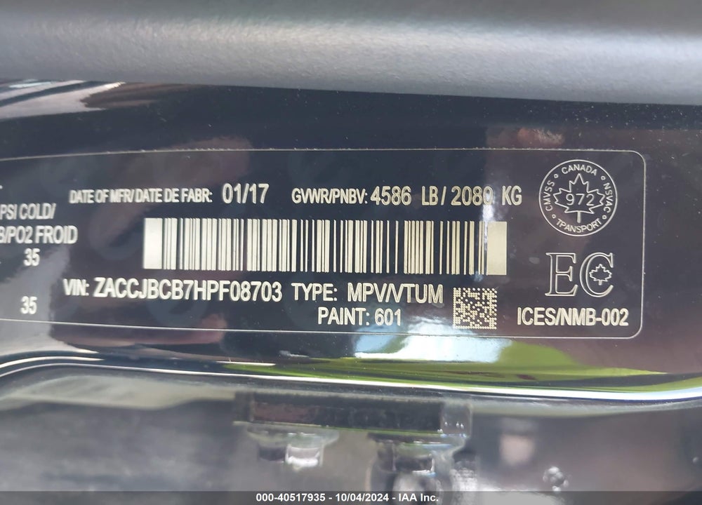 2017 JEEP RENEGADE TRAILHAWK VIN: ZACCJBCB7HPF08703