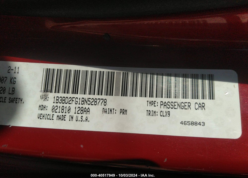 2011 DODGE AVENGER LUX VIN: 1B3BD2FG1BN528778