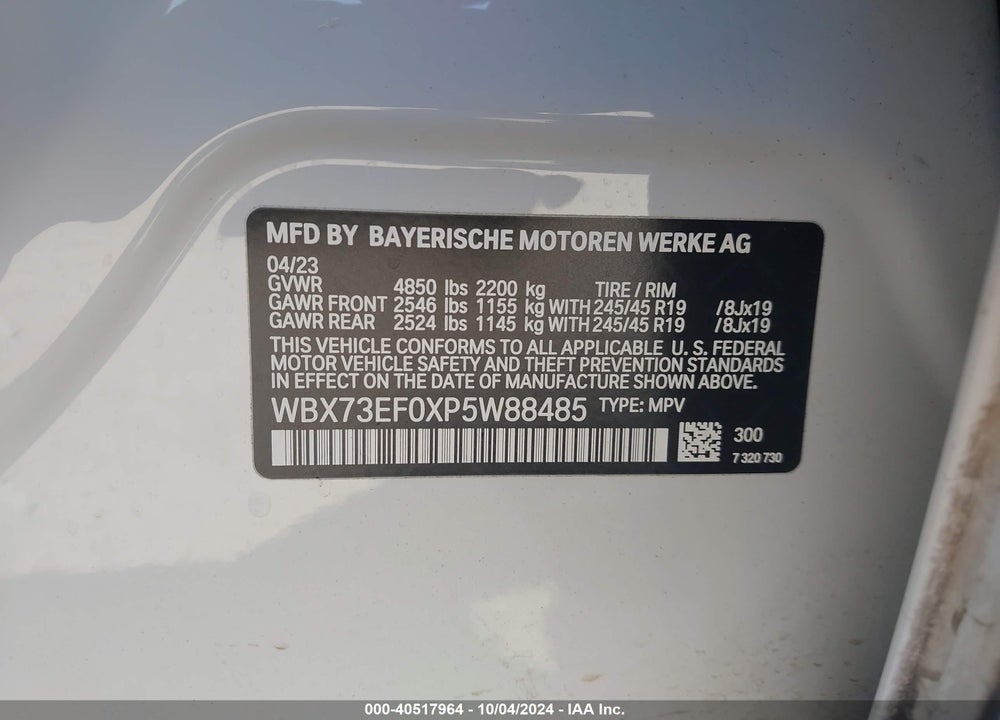2023 BMW X1 XDRIVE28I VIN: WBX73EF0XP5W88485