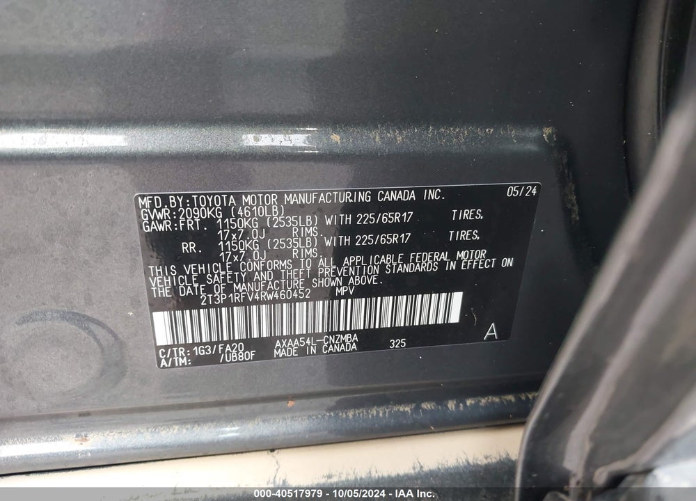 2024 TOYOTA RAV4 XLE VIN: 2T3P1RFV4RW460452