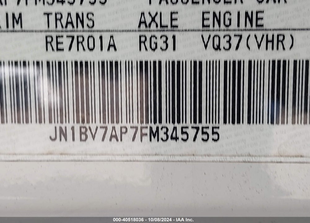2015 INFINITI Q50 PREMIUM VIN: JN1BV7AP7FM345755