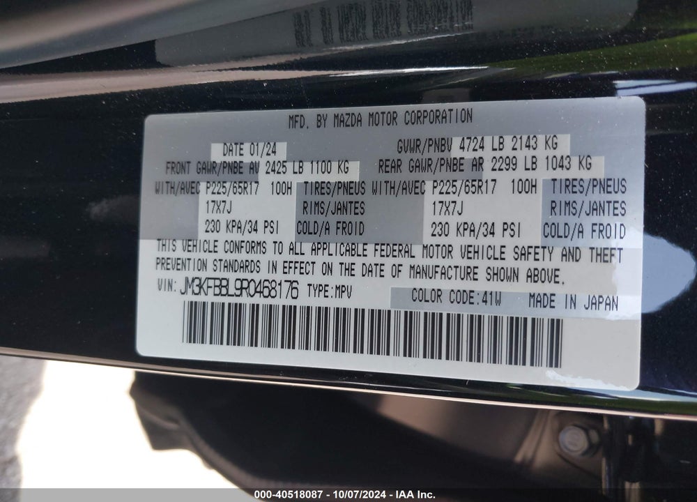 2024 MAZDA CX-5 2.5 S SELECT VIN: JM3KFBBL9R0468176