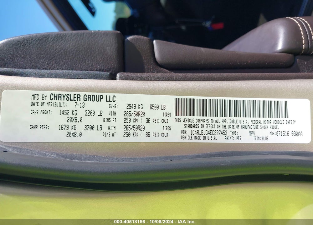 2014 JEEP GRAND CHEROKEE SUMMIT VIN: 1C4RJEJG4EC227453