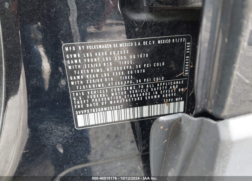 2022 VOLKSWAGEN TAOS 1.5T SE VIN: 3VVPX7B20NM052607