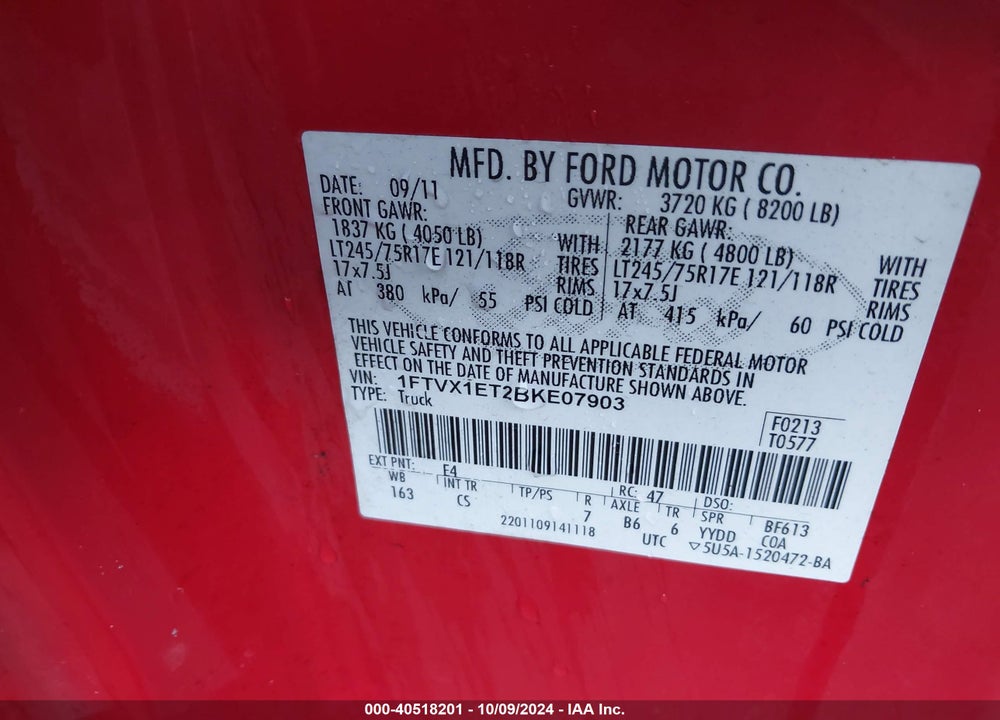 2011 FORD F-150 XL VIN: 1FTVX1ET2BKE07903