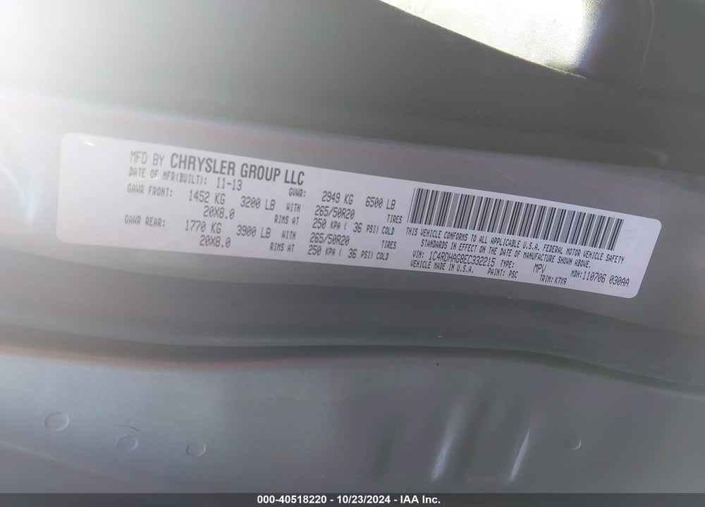 2014 DODGE DURANGO SXT VIN: 1C4RDHAG8EC332215
