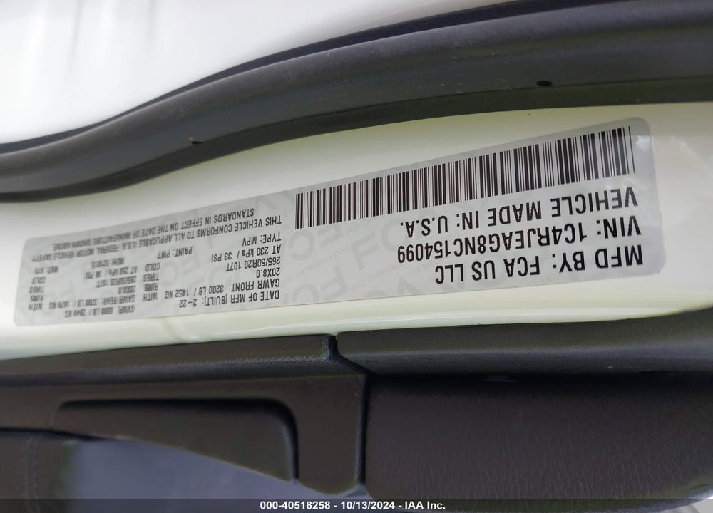 2022 CHEROKEE JEEP GRAND  WK LAREDO X 4X2 VIN: 1C4RJEAG8NC154099