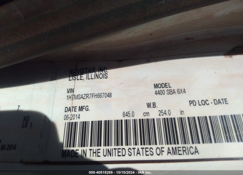 2015 INTERNATIONAL 4000 4400 VIN: 1HTMSAZR7FH667048