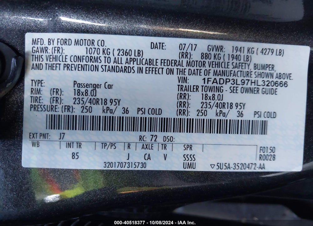 2017 FORD FOCUS ST VIN: 1FADP3L97HL320666