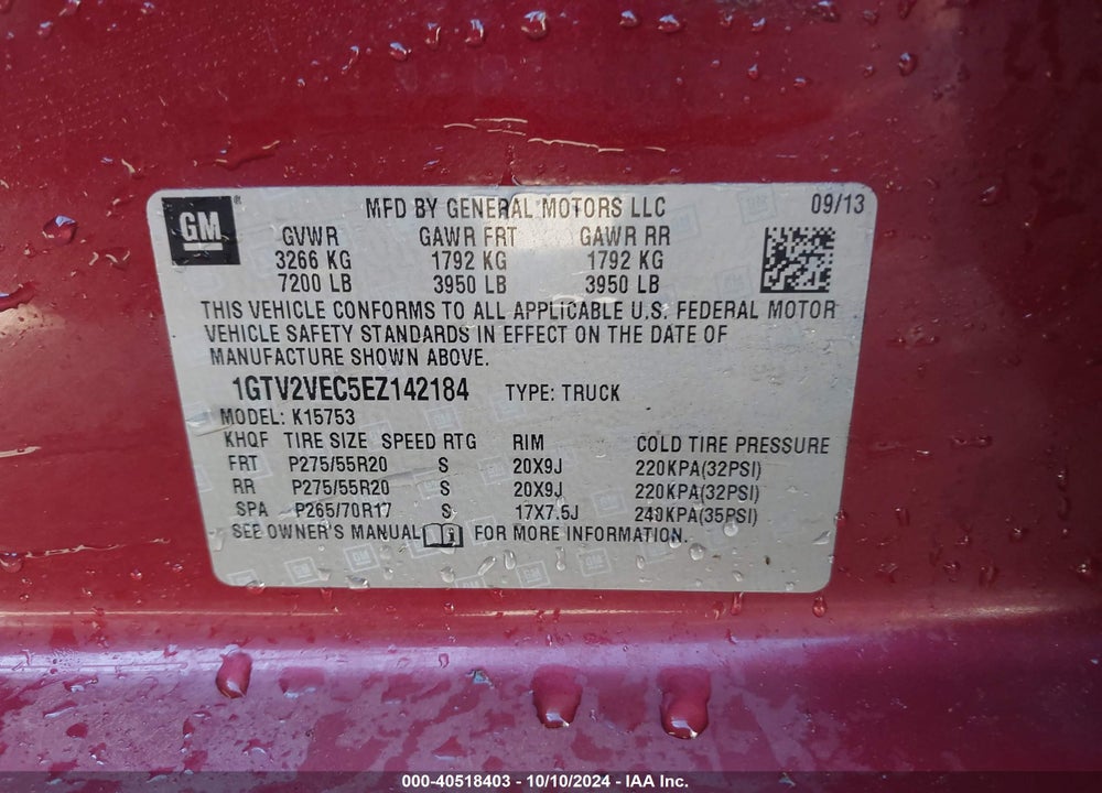 2014 GMC SIERRA 1500 SLT VIN: 1GTV2VEC5EZ142184