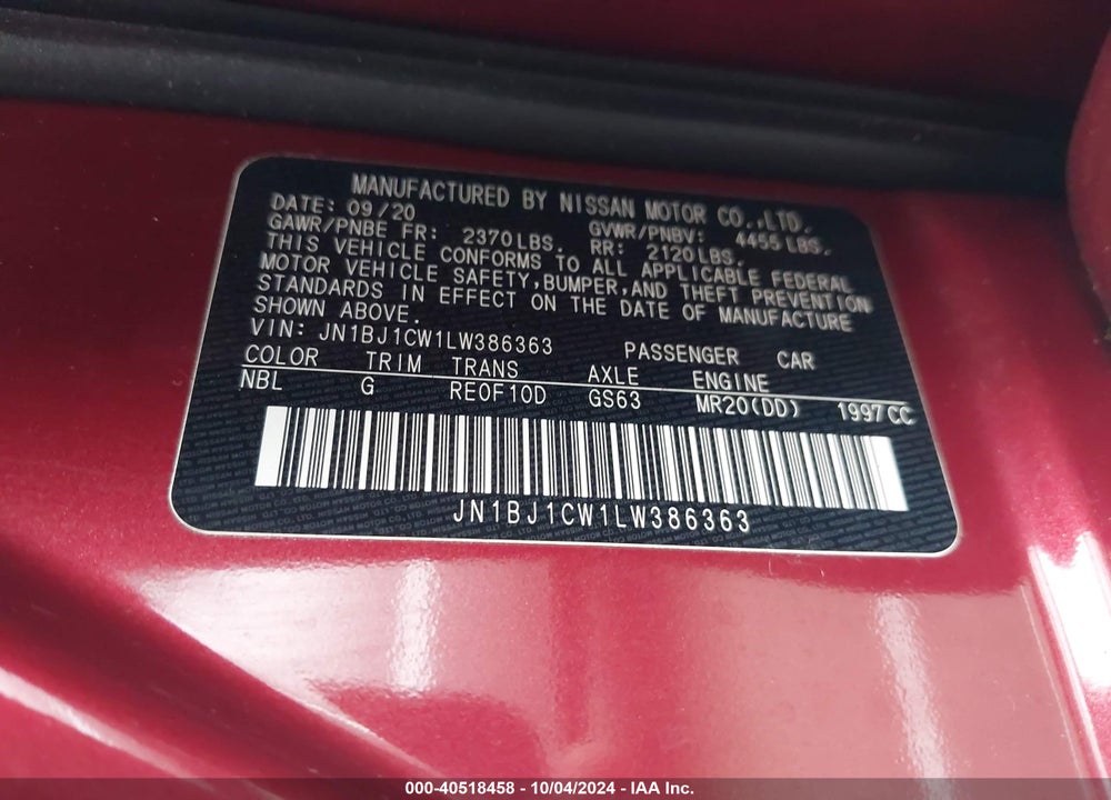 2020 NISSAN ROGUE SPORT SL AWD XTRONIC CVT VIN: JN1BJ1CW1LW386363